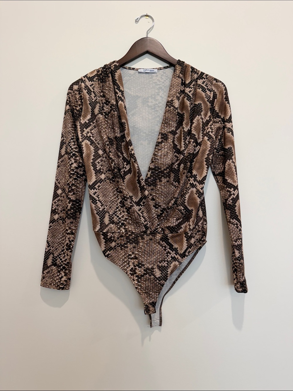 Zara Snake Print Long Sleeve Bodysuit - Brown & Black SZ S
